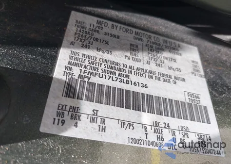 2003 Ford Expedition Eddie Bauer из США, поврежденный, VIN 1FMFU17L73LB16136